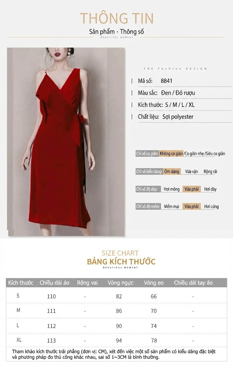 Váy Lễ Phục Nữ Dáng Ôm V Vạt Chéo Đính Ngọc Trai Phong Cách Pháp Màu Đỏ, Đen chi tiết 1
