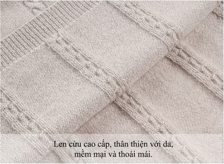 Váy Len Nữ dáng chữ A Tay Dài Cổ Bẻ Họa Tiết Vặn Thừng Màu Be chi tiết 12