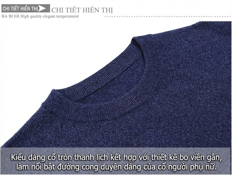 Váy Len Nữ Dáng Suông Dài Tay Cổ Tròn Chất Liệu Len Lông Cừu Màu Xanh Navy chi tiết 9