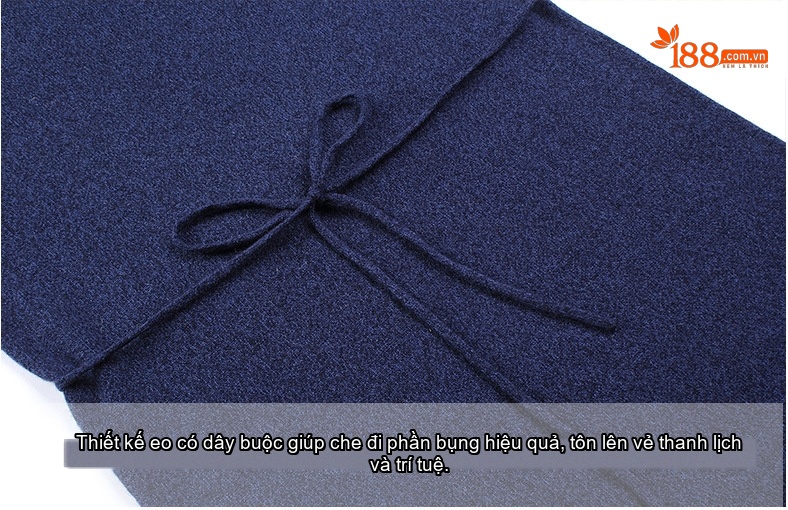 Váy Len Nữ Dáng Suông Dài Tay Cổ Tròn Chất Liệu Len Lông Cừu Màu Xanh Navy chi tiết 10