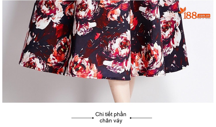 Váy Liền In Họa Tiết Hoa, Không Tay, Dáng Xòe, Thắt Eo Thanh Lịch Màu Đen, Đỏ, Trắng chi tiết 12