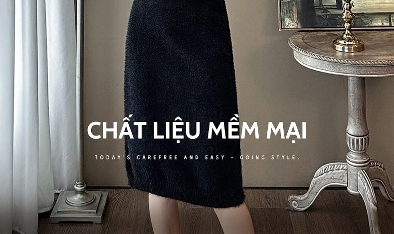 Váy Liền Thân Dệt Kim Tiểu Thư Cổ Thủy Thủ Dáng Ôm Màu Đen chi tiết 4