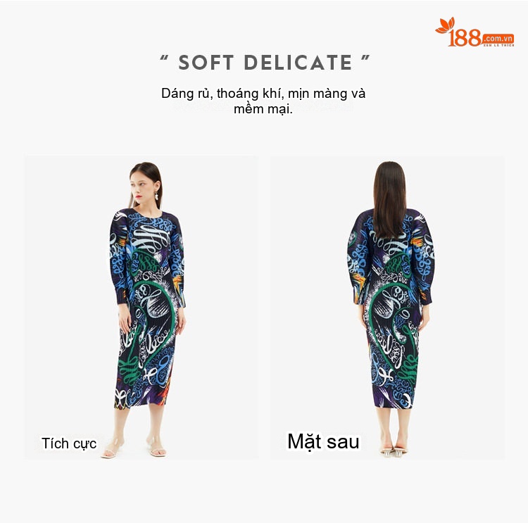 Váy Liền Thân In Họa Tiết Thu Đông dáng chữ A Chiết Ly Eo Màu Đen, Trắng chi tiết 2