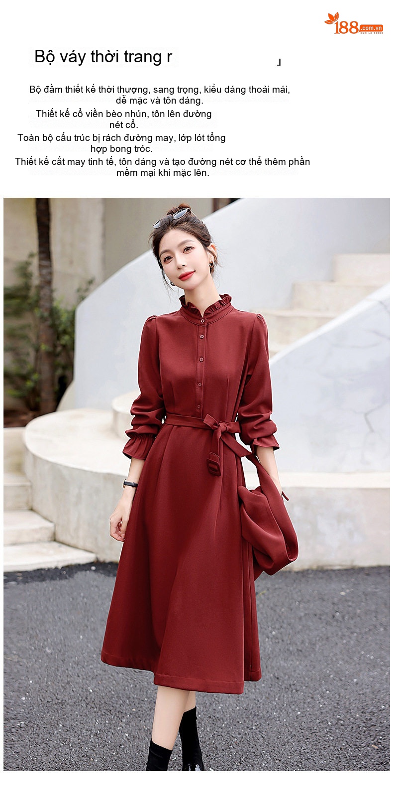 Váy Liền Thân Nữ Bộ Hai Chiếc Phong Cách Trung Hoa Cổ Điển Màu Đỏ, Nâu chi tiết 6