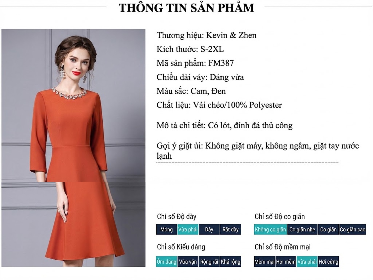 Váy liền thân Nữ Chữ A Chiết Eo Đính Đá Sang Trọng Màu Cam chi tiết 1