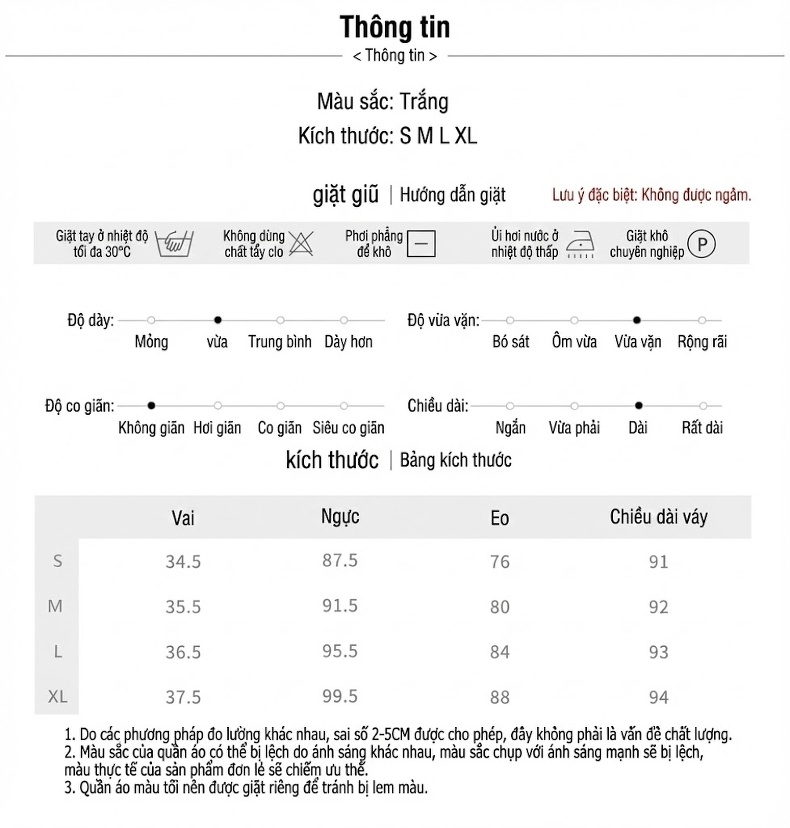 Váy liền thân Nữ Chữ A Không Tay Cổ Tròn Eo Cao Dáng Dài Màu Trắng chi tiết 2