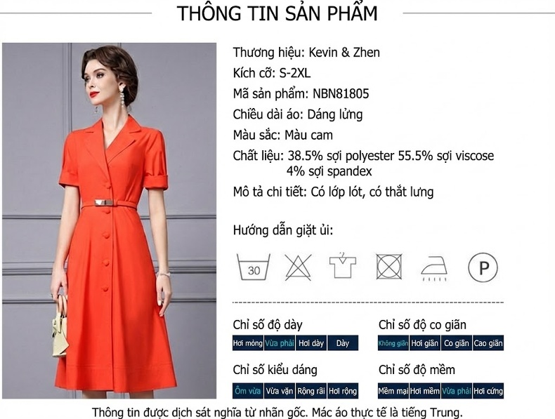 Váy liền thân Nữ Cổ Bẻ Tay Ngắn dáng chữ A Che Bụng Màu Cam chi tiết 1
