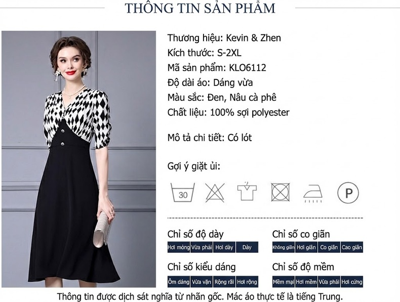 Váy liền thân Nữ Cổ chữ V Họa Tiết Quả Trám dáng chữ A Thanh Lịch Màu Đen, Trắng, Nâu chi tiết 17