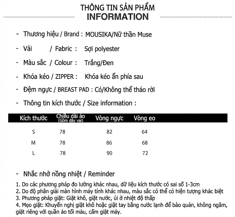 Váy liền thân Nữ Cổ Chữ V Xẻ Sâu Dáng Chữ A Màu Trắng, Đen chi tiết 1