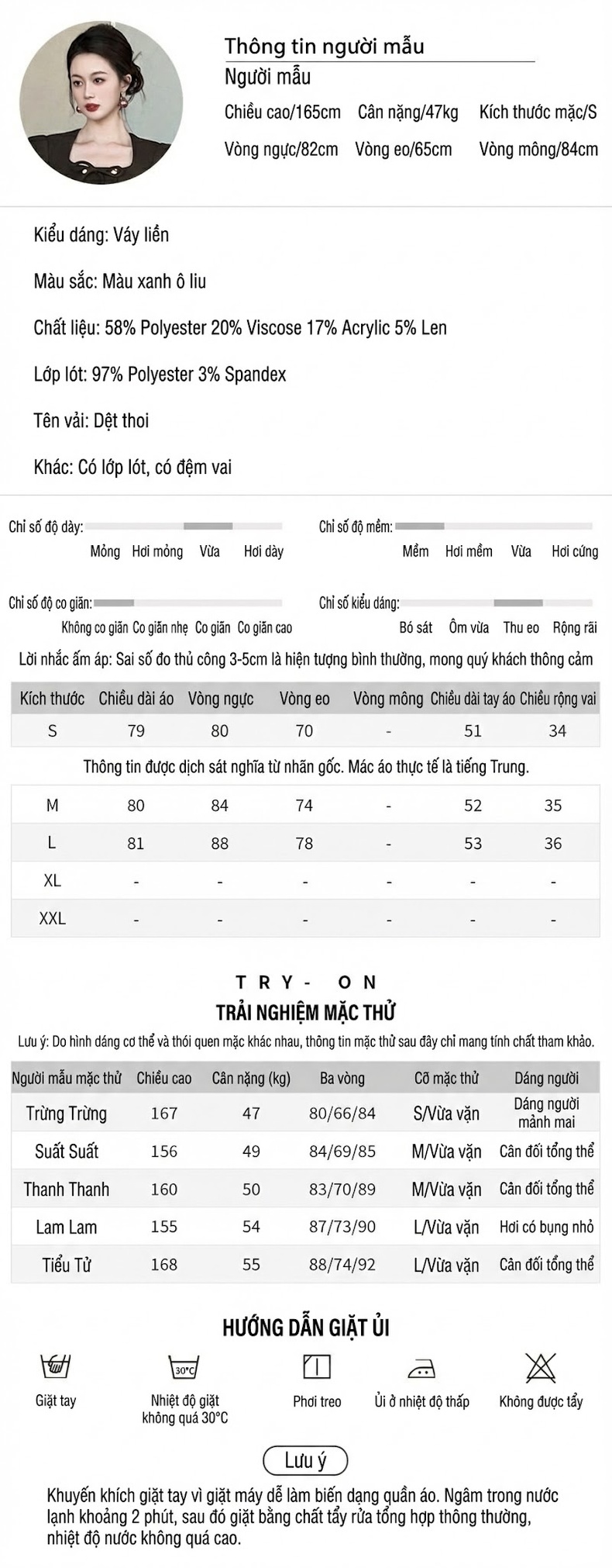 Váy liền thân Nữ Cổ chữ Vuông Tay Dài Dáng Chữ A Thu Đông Phong Cách Học Đường Màu Nâu chi tiết 2