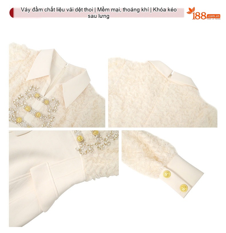 Váy liền thân Nữ Cổ Sơ Mi Tay Dài Ôm Body Màu Be chi tiết 3