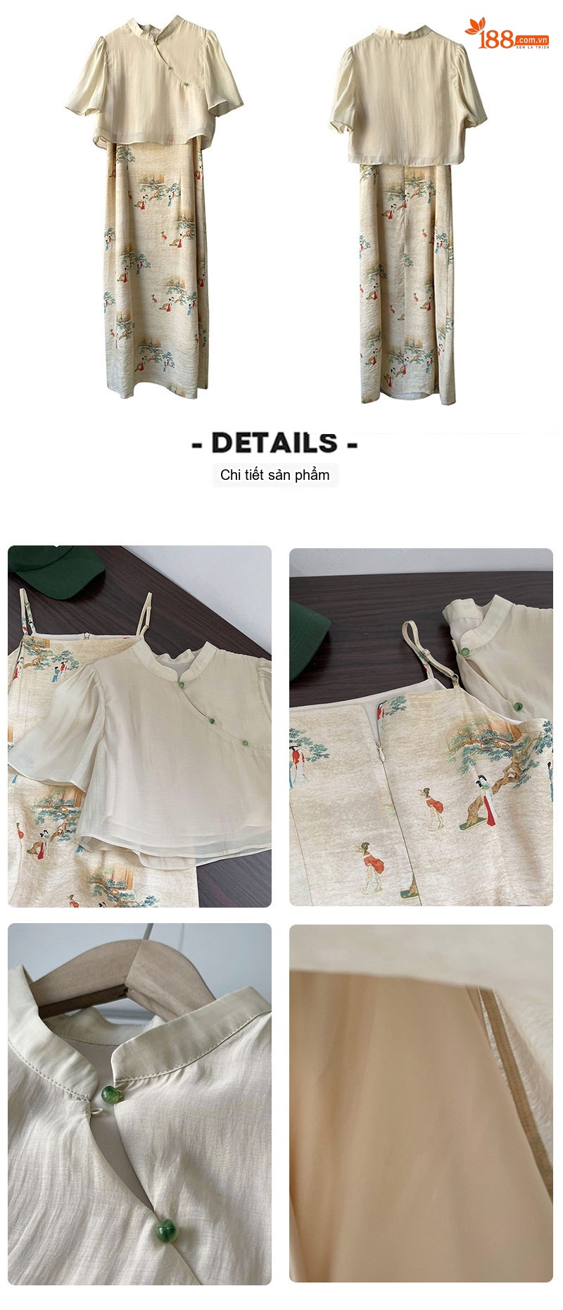 Váy liền thân Nữ Cổ Tàu Họa Tiết Cổ Điển Phong Cách Trung Hoa chi tiết 2