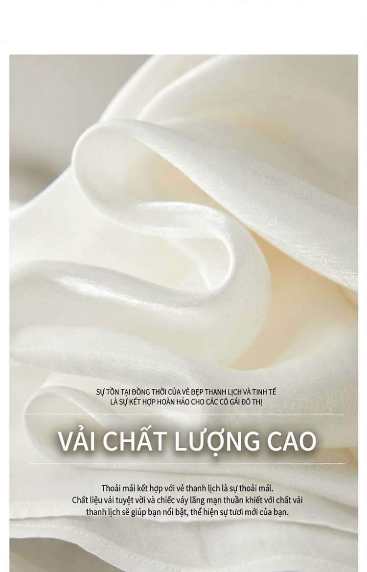 Váy liền thân Nữ Cổ Tròn Không Tay dáng chữ A Chiết Eo Khuy Lớn Màu Trắng Kem chi tiết 6
