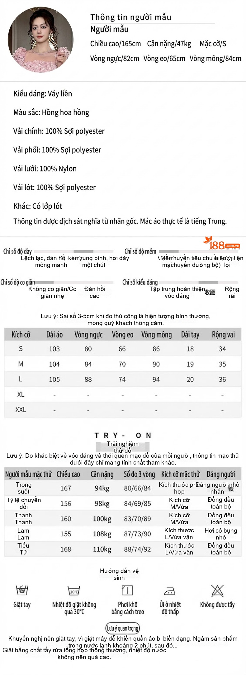 Váy liền thân Nữ Cổ Tròn Tay Phồng Thiết Kế Dáng Ôm Qua Gối Màu Hồng chi tiết 2