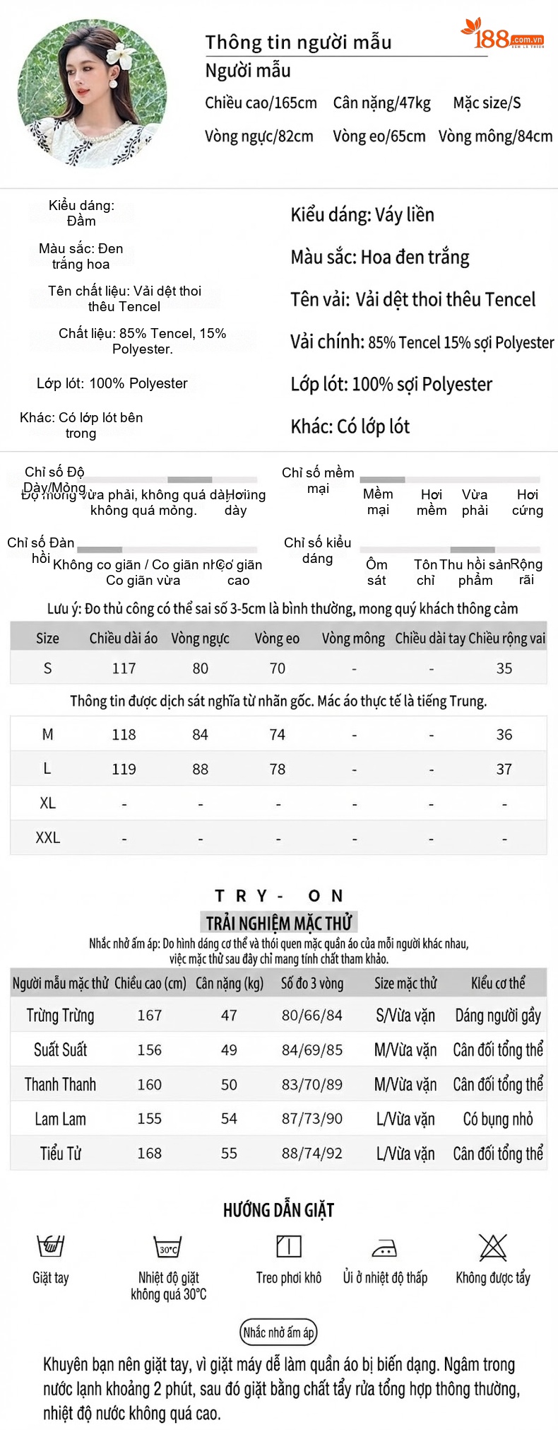 Váy liền thân Nữ Cổ Tròn Thêu Hoa Tay Bồng Chất Liệu Ren Màu Trắng, Đen chi tiết 2