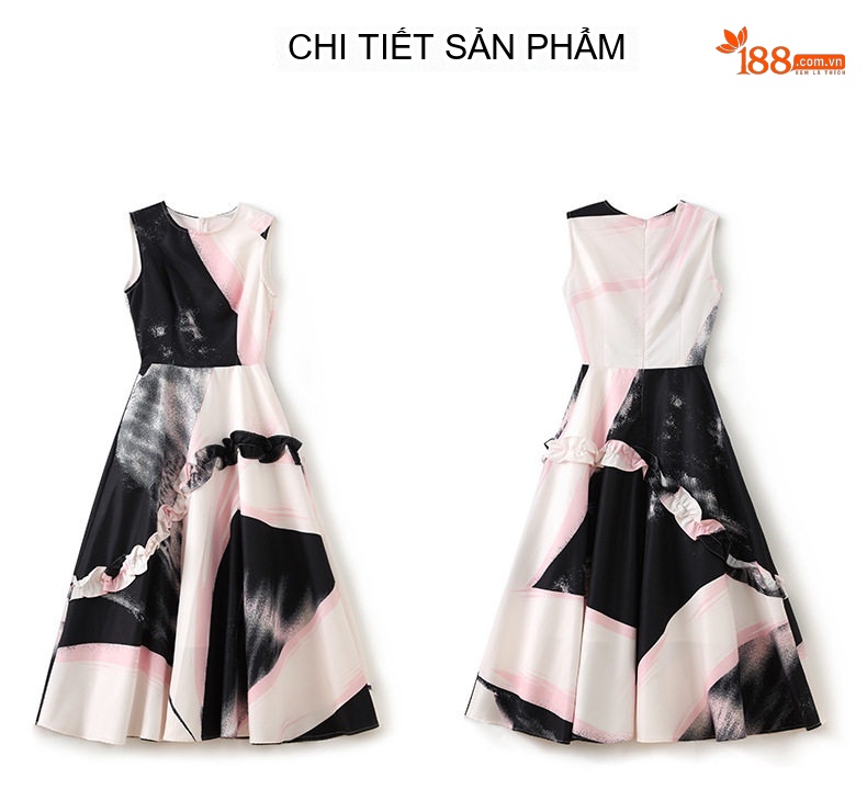 Váy liền thân Nữ dáng chữ A Không Tay Cổ Tròn Thiết Kế Eo Thon Màu Đen, Trắng, Hồng chi tiết 13
