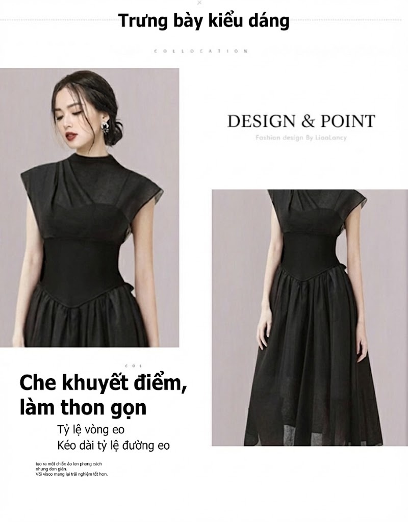 Váy liền thân Nữ dáng chữ A-Line Thiết Kế Tiểu Thư Sang Trọng Màu Đen chi tiết 4