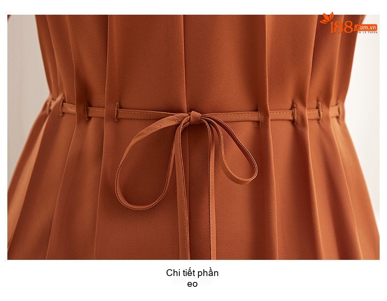 Váy liền thân Nữ dáng chữ A Thu Eo Tay Ngắn Thanh Lịch Màu Nâu, Xanh Olive, Be chi tiết 31