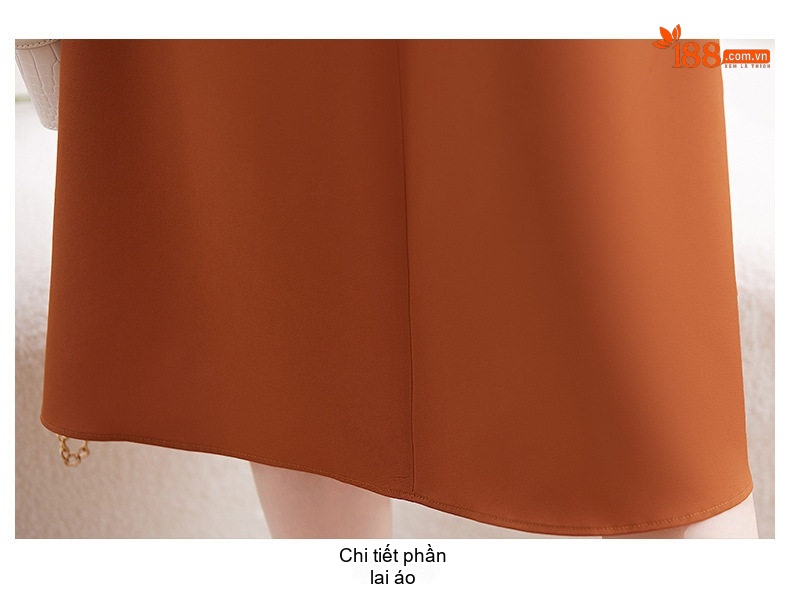 Váy liền thân Nữ dáng chữ A Thu Eo Tay Ngắn Thanh Lịch Màu Nâu, Xanh Olive, Be chi tiết 33