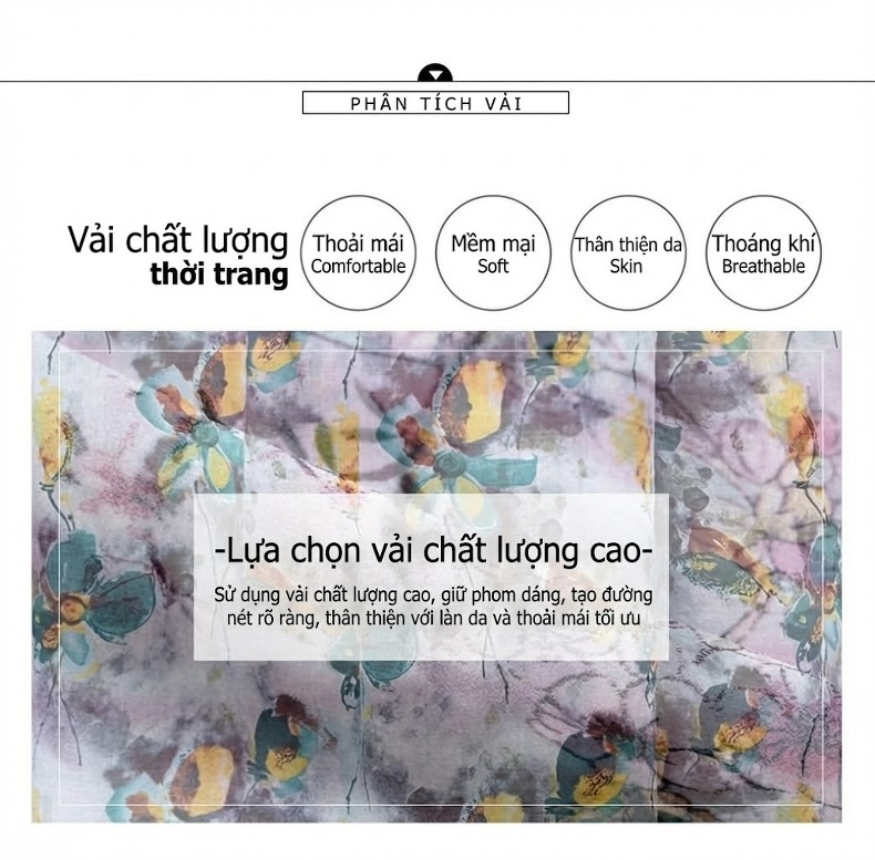 Váy Liền Thân Nữ Dáng Dài Họa Tiết Hoa Nhí Tay Bồng Phong Cách Tiểu Thư Màu Hồng chi tiết 12