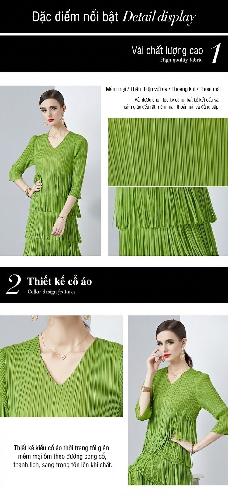 Váy liền thân Nữ Dáng Dài Xếp Ly Thiết Kế Tua Rua Cao Cấp Màu Xanh Lam, Tím, Đen, Cam... chi tiết 5