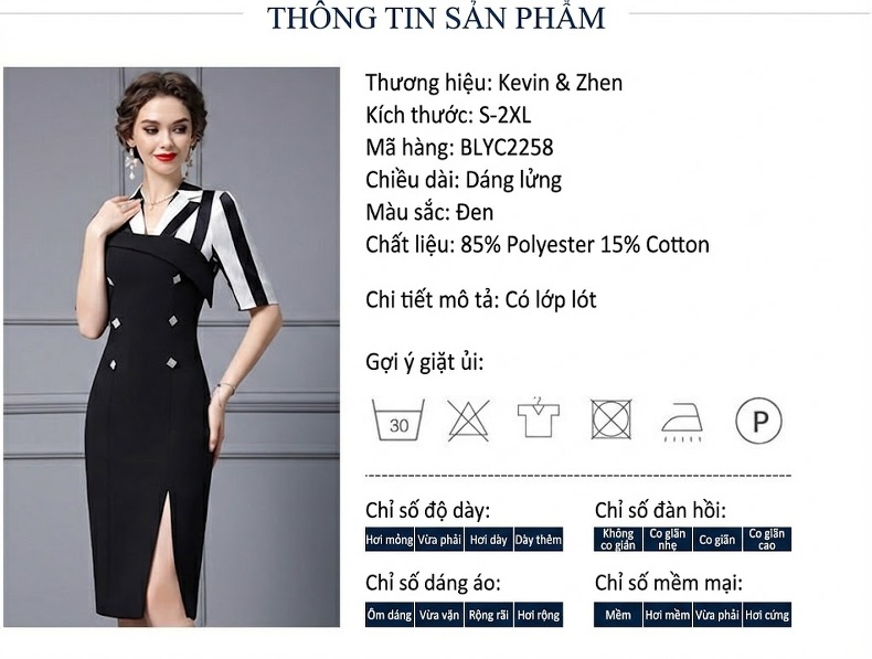 Váy liền thân Nữ Dáng Ôm Họa Tiết Kẻ Sọc Phong Cách Pháp Thanh Lịch Màu Đen, Trắng chi tiết 17