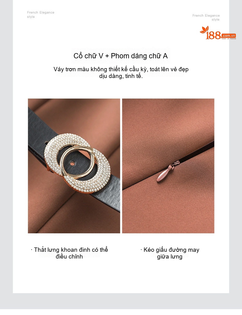 Váy liền thân Nữ Dáng Xòe Chiết Eo Phong Cách Pháp Màu Đen, Nâu chi tiết 6