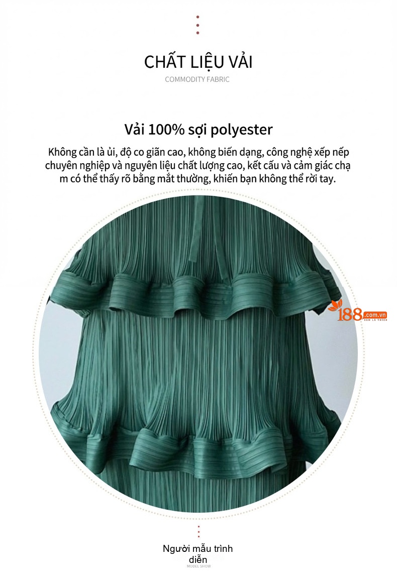 Váy liền thân Nữ Dáng Xòe Thiết Kế Bèo Nhún Cao Cấp Màu Đen, Xanh Dương, Xanh Lá, Nâu chi tiết 6