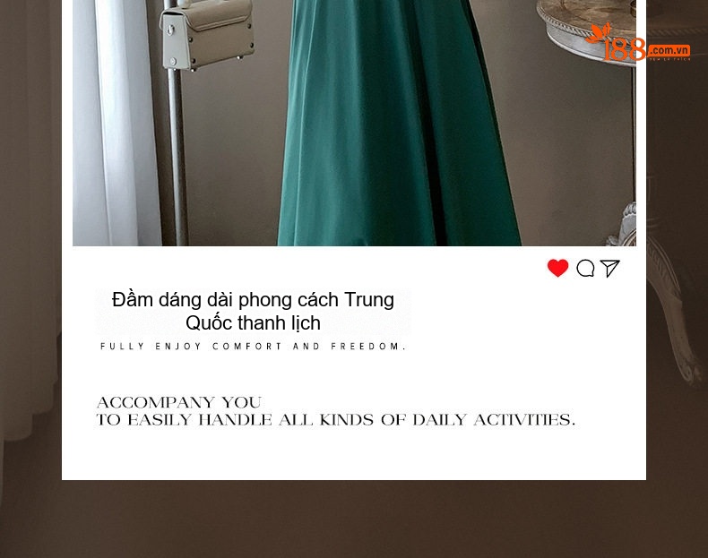 Váy liền thân Nữ Dệt Kim dáng chữ A Cổ Điển Ôm Eo Màu Xanh Lá chi tiết 6