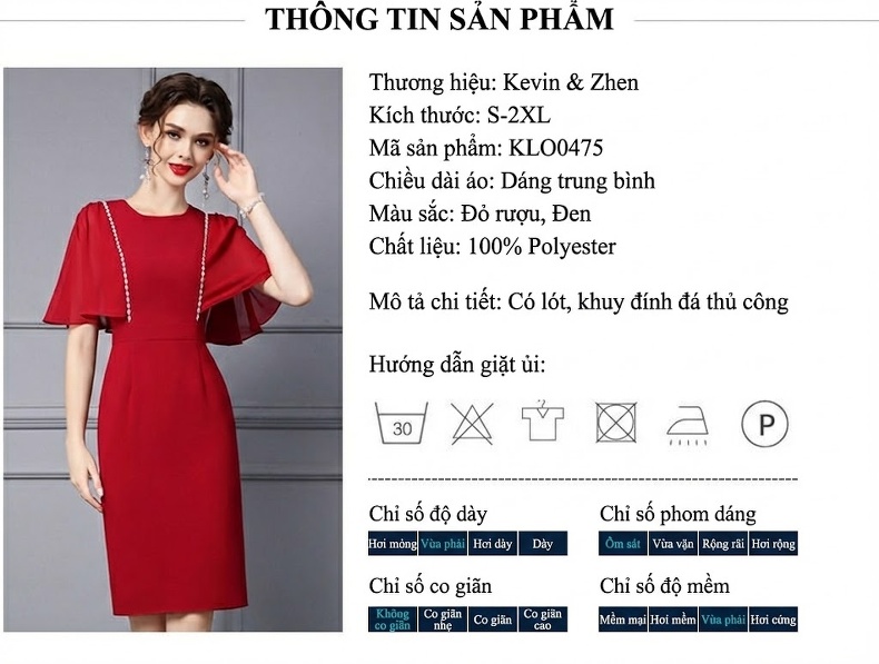Váy liền thân Nữ Đính Đá Tay Lỡ Voan Che Bắp Tay Dáng Ôm Màu Đỏ chi tiết 17