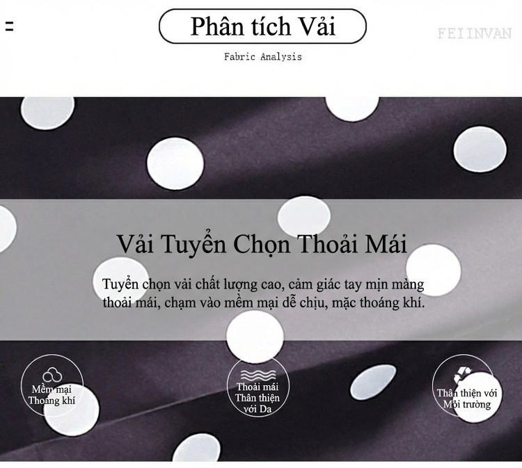 Váy liền thân Nữ Họa Tiết Chấm Bi Cổ chữ V A Dáng Xòe Thắt Eo Phong Cách Pháp Màu Đen chi tiết 3