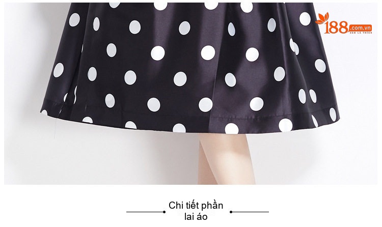 Váy liền thân Nữ Họa Tiết Chấm Bi Cổ chữ V A Dáng Xòe Thắt Eo Phong Cách Pháp Màu Đen chi tiết 12