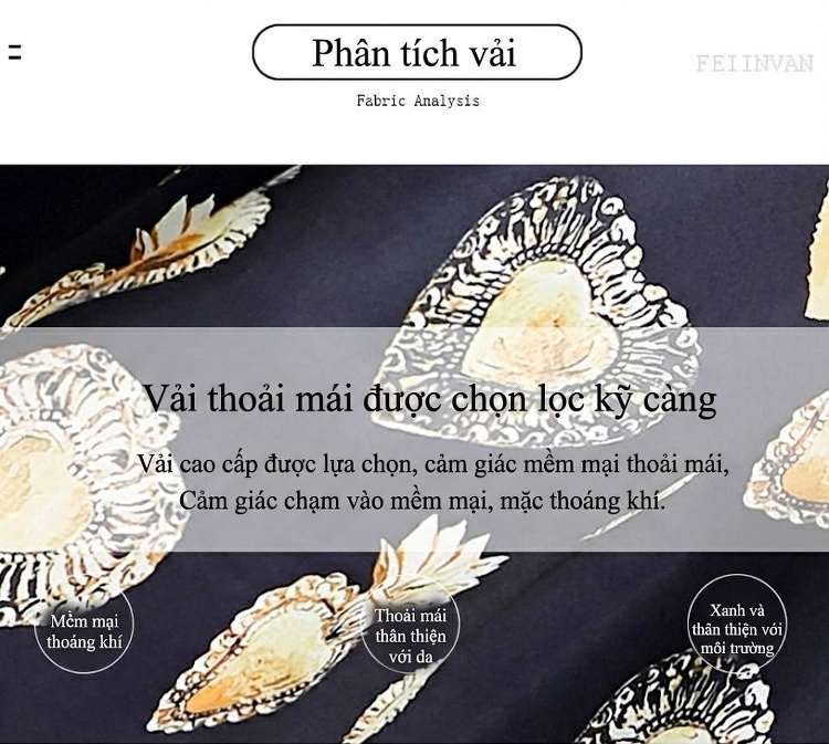 Váy liền thân Nữ In Họa Tiết Cổ Tròn dáng chữ A Thắt Eo Phong Cách Quý Cô Màu Đen, Vàng chi tiết 3