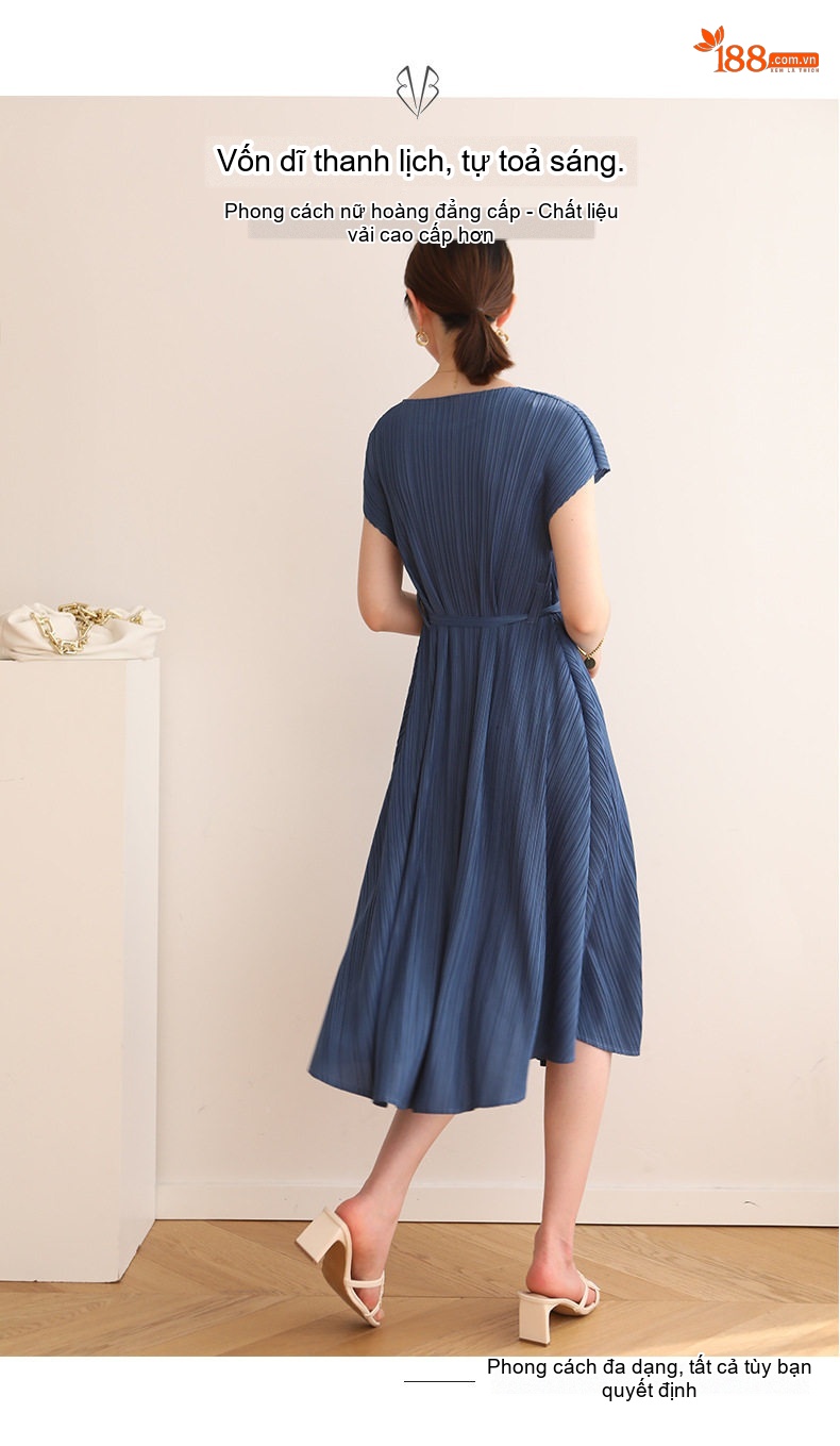 Váy Liền Thân Nữ Issey Miyake Xếp Ly Dáng Ôm Phong Cách Thời Trang Màu Xám, Xanh, Vàng, Đen... chi tiết 3