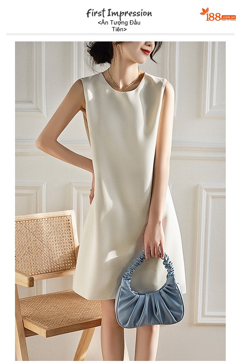 Váy liền thân Nữ Không Tay Chữ A Thanh Lịch Phong Cách Nhẹ Nhàng Màu Trắng, Đen chi tiết 1
