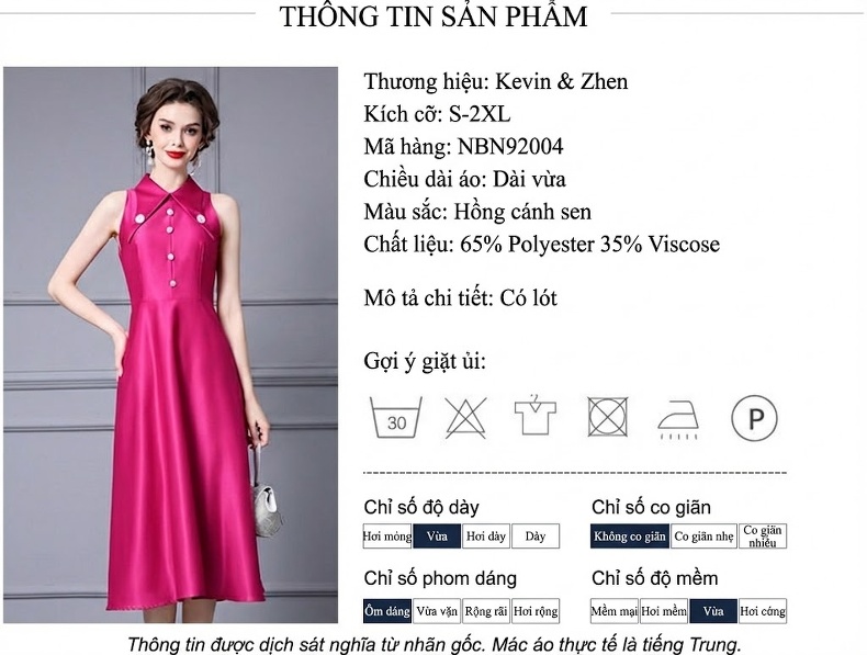 Váy liền thân Nữ Không Tay Cổ Đức Đính Hạt Sang Trọng Màu Hồng chi tiết 18