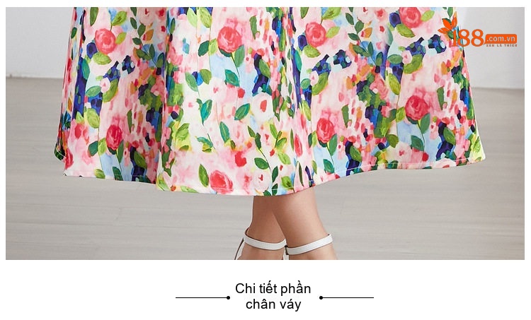 Váy liền thân Nữ Không Tay dáng chữ A Cạp Cao Họa Tiết Hoa chi tiết 12