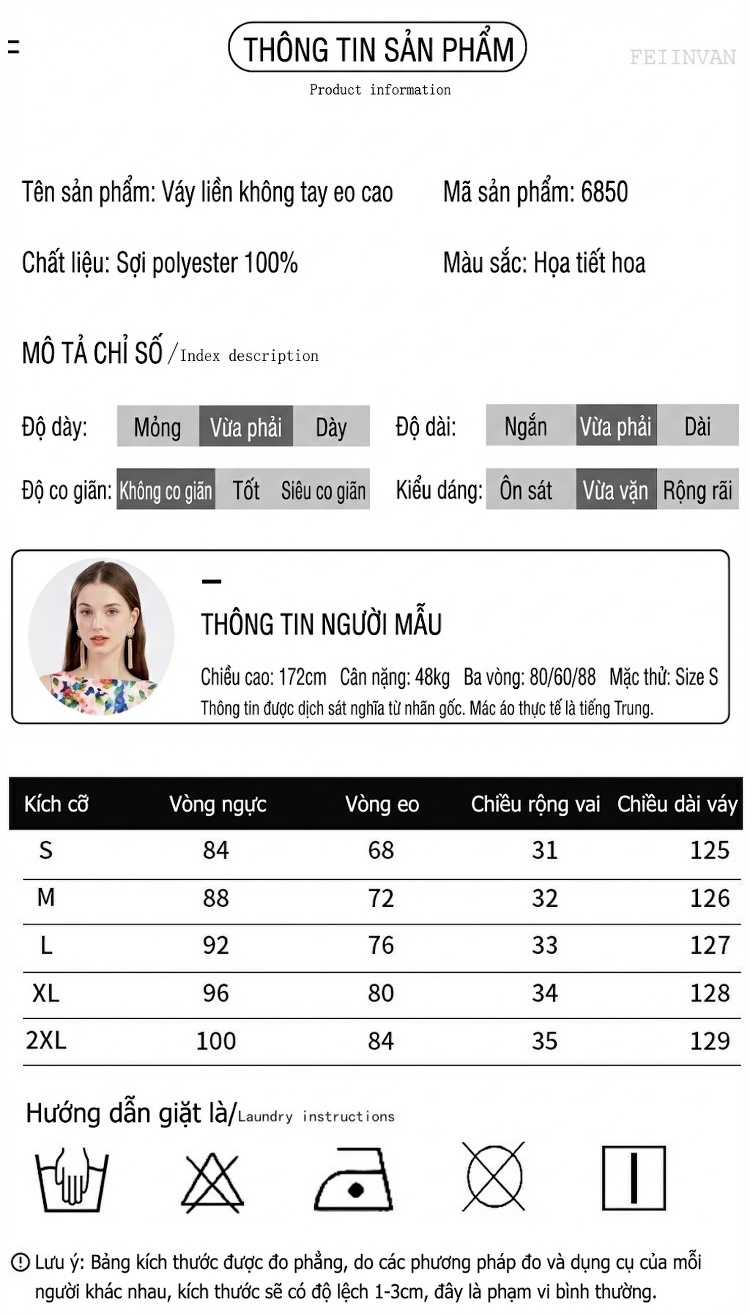 Váy liền thân Nữ Không Tay dáng chữ A Cạp Cao Họa Tiết Hoa chi tiết 4