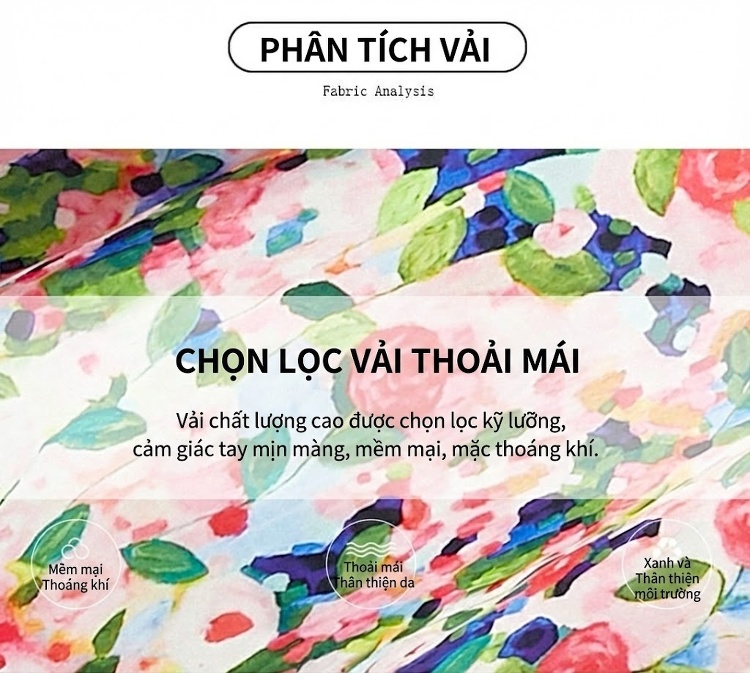 Váy liền thân Nữ Không Tay dáng chữ A Cạp Cao Họa Tiết Hoa chi tiết 3