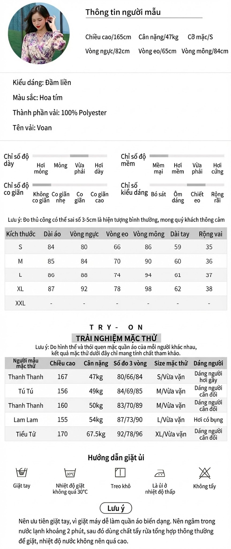 Váy liền thân Nữ Kiểu Pháp Cổ chữ V Chân Bèo Họa Tiết Hoa Nhỏ Màu Kem, Tím chi tiết 2