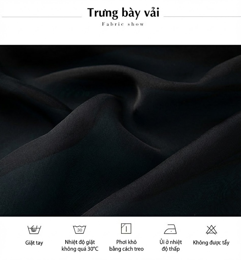 Váy liền thân Nữ Lụa Tằm Cao Cấp Cổ chữ V Vải Voan Che Bụng Màu Đen chi tiết 4
