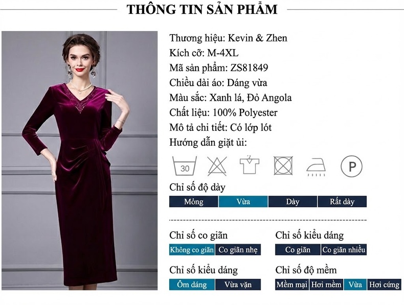 Váy Liền Thân Nữ Nhung Đỏ Rượu Vang Dáng Ôm Eo Thanh Lịch chi tiết 1