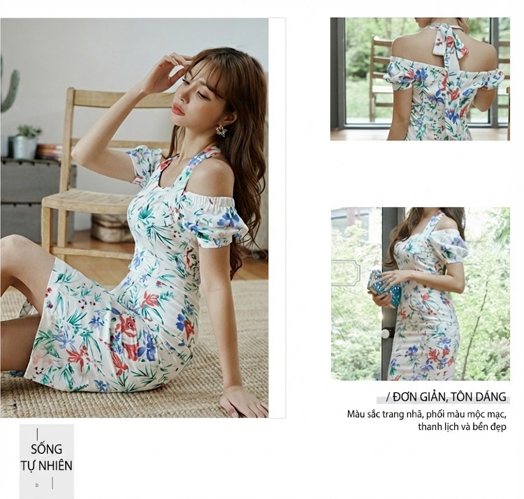 Váy liền thân Nữ Ôm Body Họa Tiết Hoa Phong Cách Quý Cô chi tiết 10
