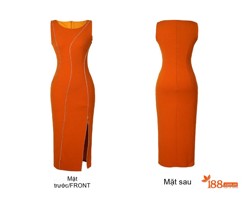 Váy liền thân Nữ Ôm Body Xẻ Tà Thiết Kế Đính Đá Cao Cấp Màu Cam chi tiết 4