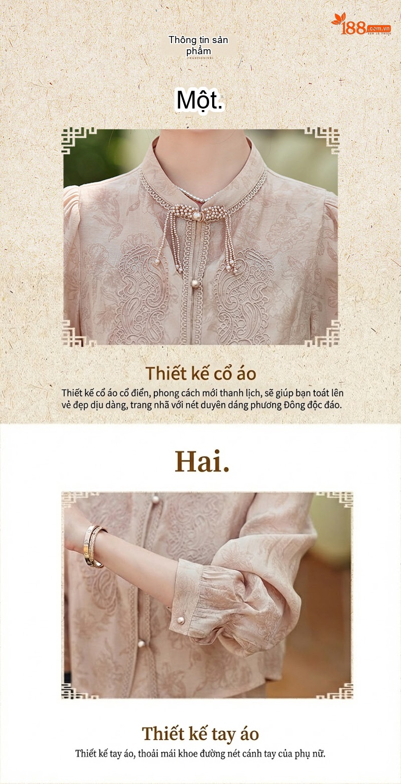 Váy Liền Thân Nữ Phong Cách Trung Hoa Cổ Điển Thiết Kế Tiểu Thư Áo Khoác Cộc Tay Khuy Nút Set 2 Món Màu Be, Trắng chi tiết 22