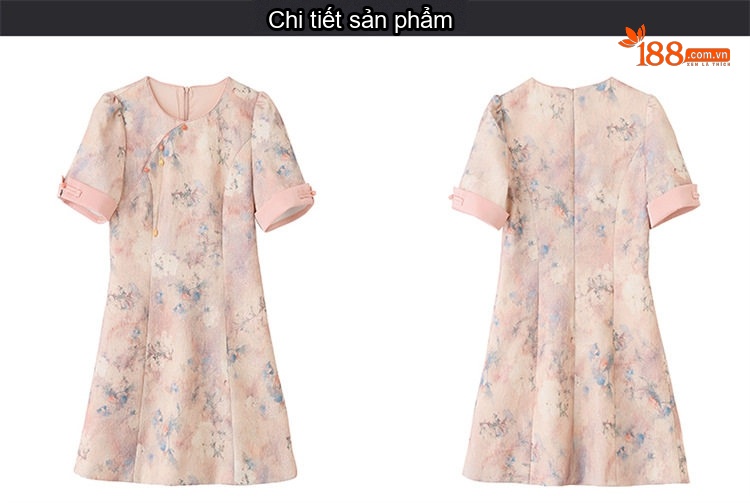 Váy Liền Thân Nữ Quốc Phong Tay Ngắn Họa Tiết Hoa Nhỏ Dáng Ngắn Chiết Eo chi tiết 33