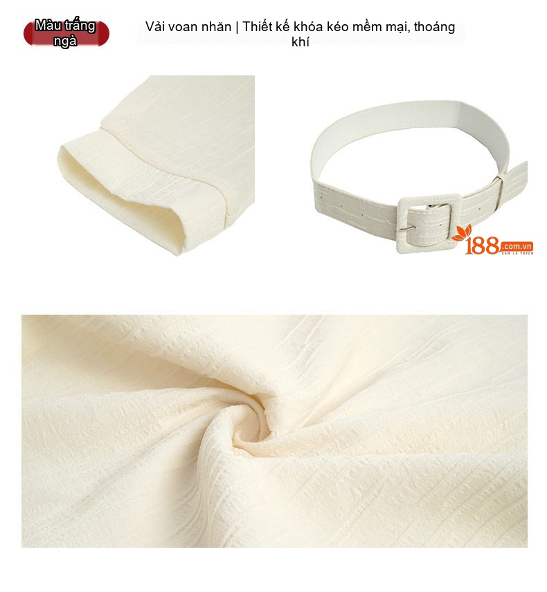 Váy Liền Thân Nữ Tay Bồng Cổ chữ V Wrap eo dáng ôm công sở Màu Trắng, Cam chi tiết 5
