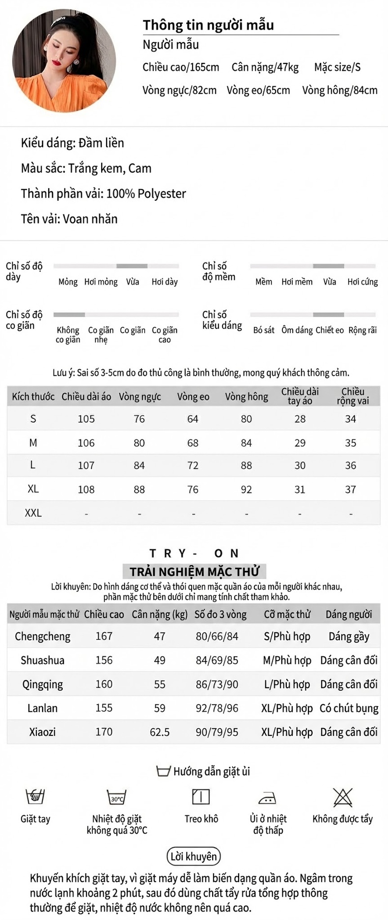 Váy Liền Thân Nữ Tay Bồng Cổ chữ V Wrap eo dáng ôm công sở Màu Trắng, Cam chi tiết 2