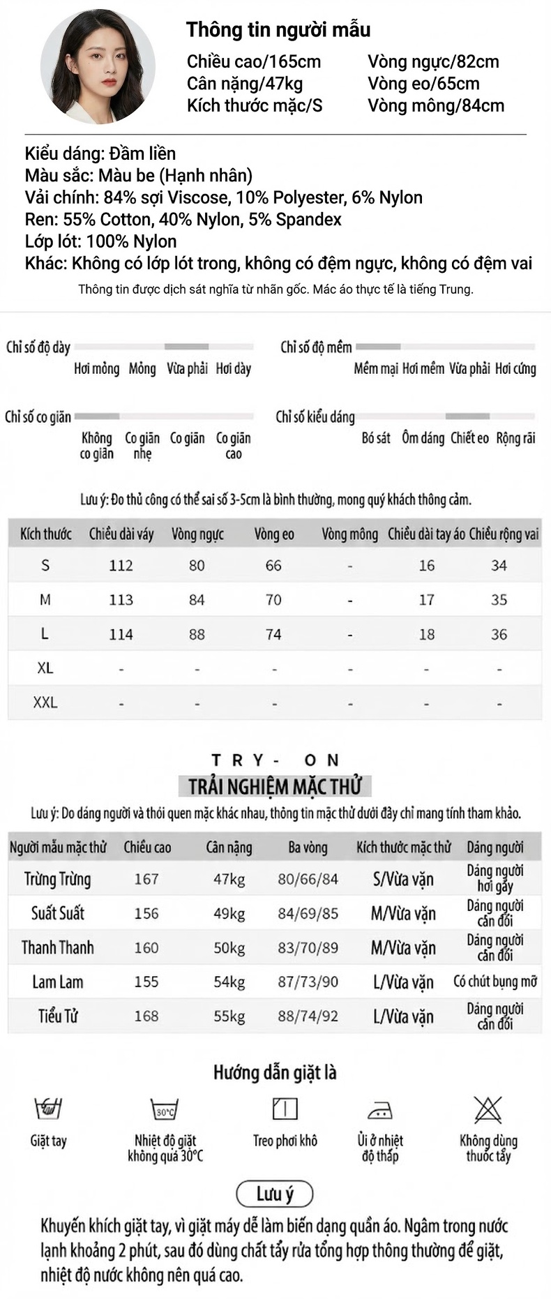 Váy liền thân Nữ Tay Bồng Cổ Tròn Dáng Xòe Thắt Eo Màu Kem chi tiết 2