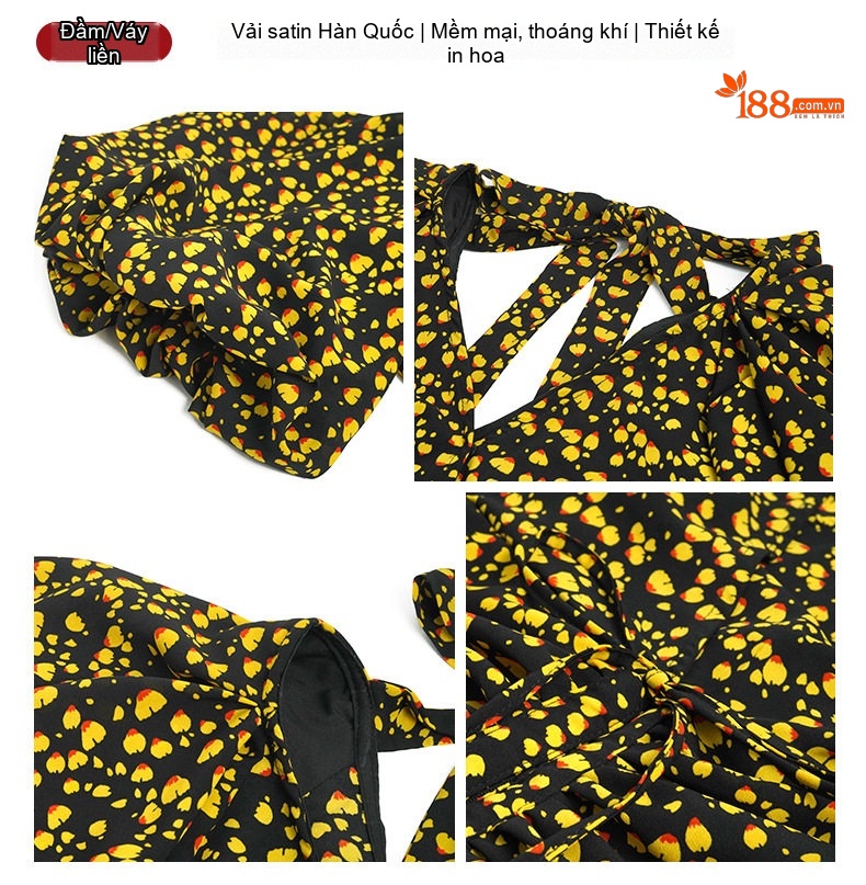 Váy liền thân Nữ Tay Bồng Họa Tiết Hoa Nhí Thiết Kế Dáng Ôm Eo chi tiết 4